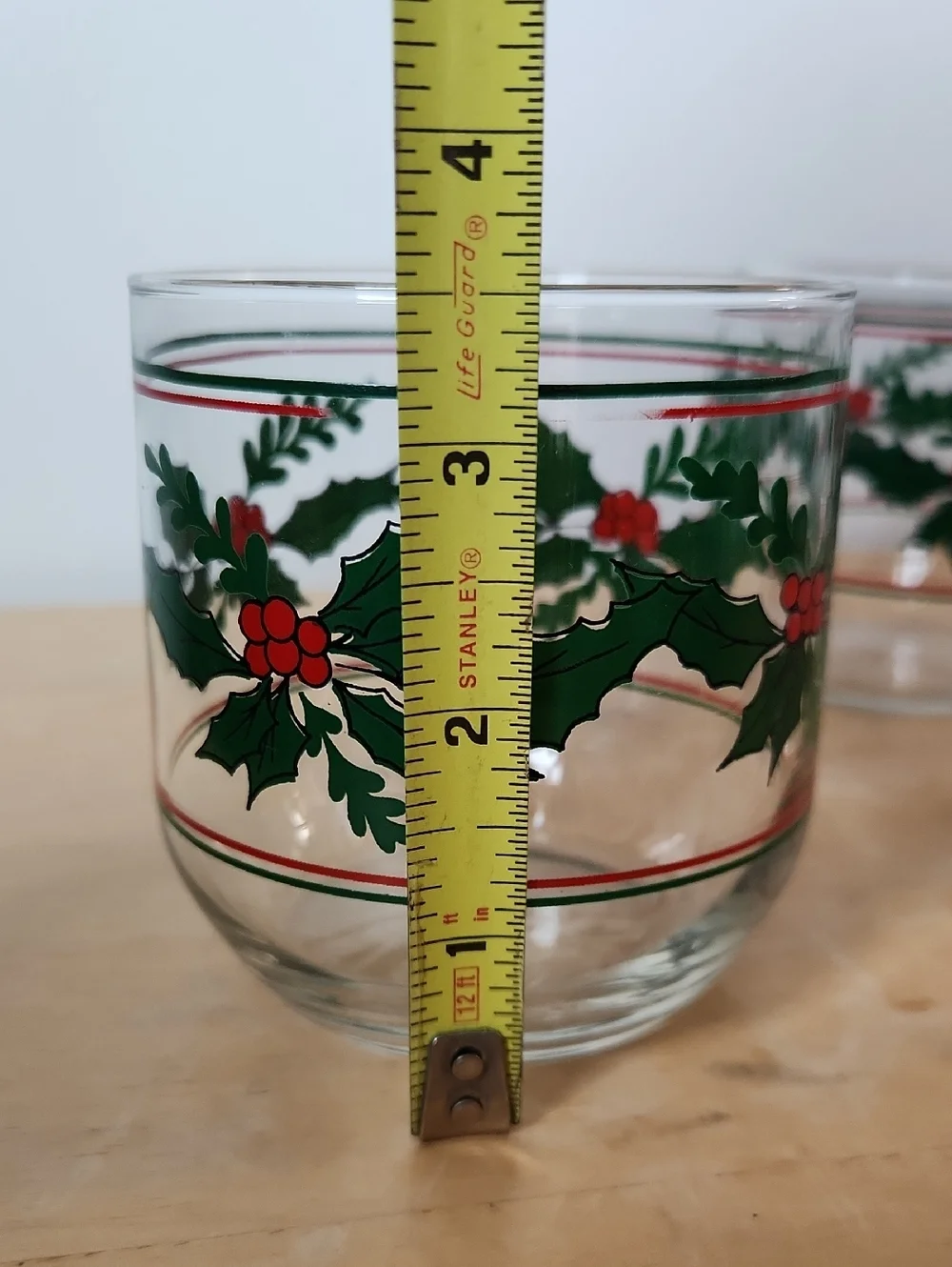 Vintage Libbey Holiday Holly Berry Low Ball Glasses Set of 4